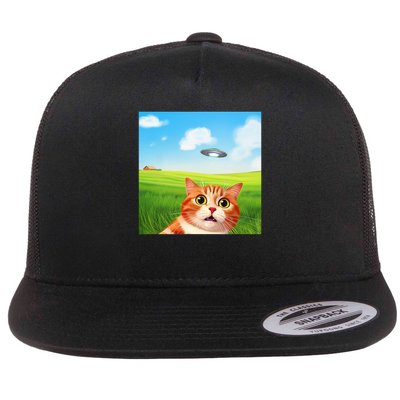 Funny Cat Selfie With Ufo Kitty Alien Encounter Flatbill Hat