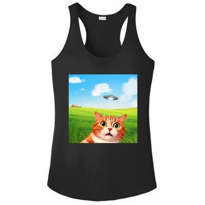 Funny Cat Selfie With Ufo Kitty Alien Encounter Ladies PosiCharge Competitor Racerback Tank