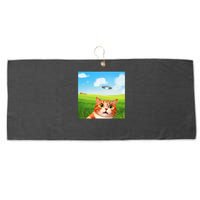 Funny Cat Selfie With Ufo Kitty Alien Encounter Large Microfiber Waffle Golf Towel