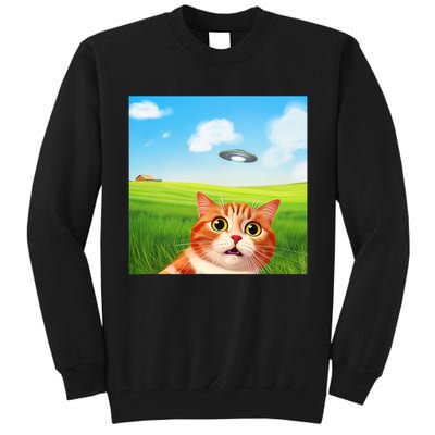 Funny Cat Selfie With Ufo Kitty Alien Encounter Tall Sweatshirt