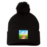 Funny Cat Selfie With Ufo Kitty Alien Encounter Pom Pom 12in Knit Beanie