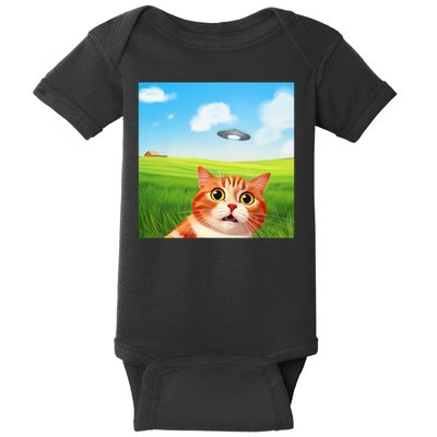 Funny Cat Selfie With Ufo Kitty Alien Encounter Baby Bodysuit