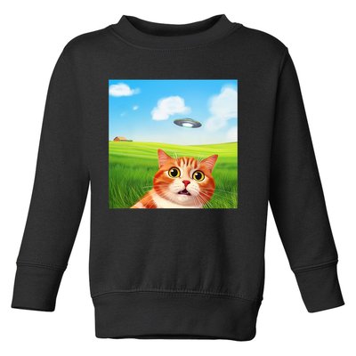 Funny Cat Selfie With Ufo Kitty Alien Encounter Toddler Sweatshirt