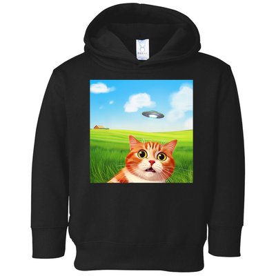 Funny Cat Selfie With Ufo Kitty Alien Encounter Toddler Hoodie