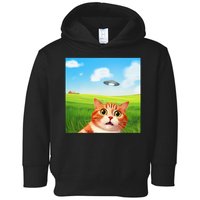 Funny Cat Selfie With Ufo Kitty Alien Encounter Toddler Hoodie