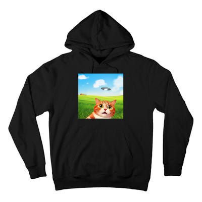 Funny Cat Selfie With Ufo Kitty Alien Encounter Tall Hoodie