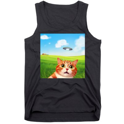 Funny Cat Selfie With Ufo Kitty Alien Encounter Tank Top