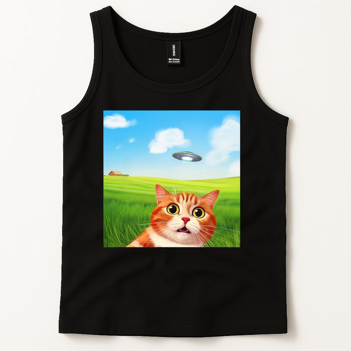 Funny Cat Selfie With Ufo Kitty Alien Encounter Tank Top