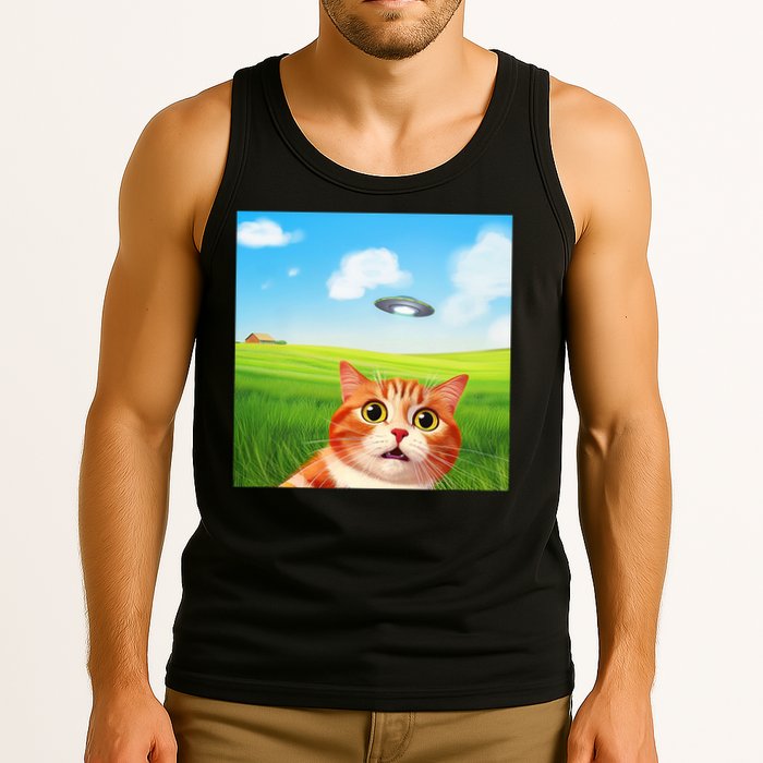 Funny Cat Selfie With Ufo Kitty Alien Encounter Tank Top