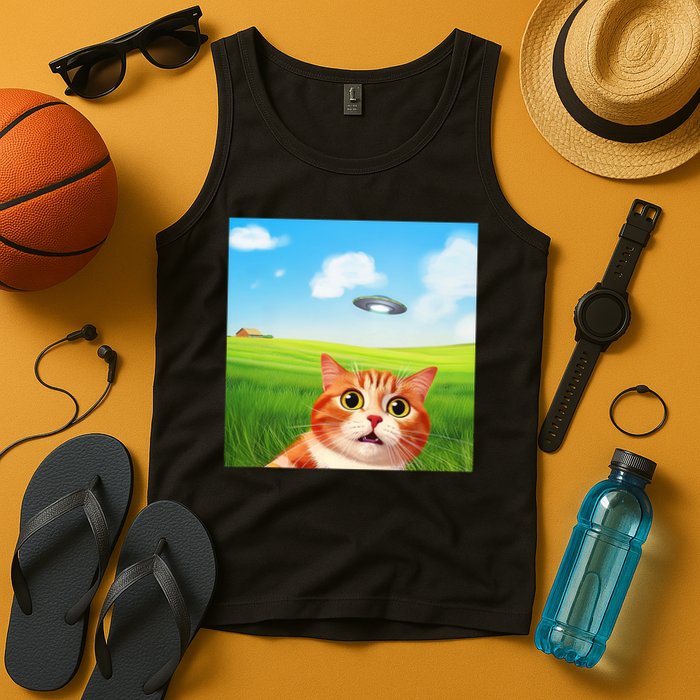 Funny Cat Selfie With Ufo Kitty Alien Encounter Tank Top