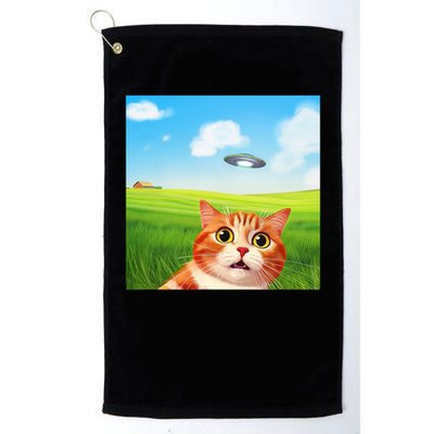 Funny Cat Selfie With Ufo Kitty Alien Encounter Golf Towel