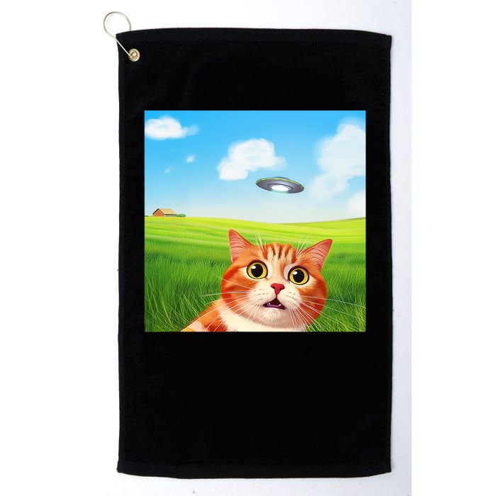 Funny Cat Selfie With Ufo Kitty Alien Encounter Golf Towel