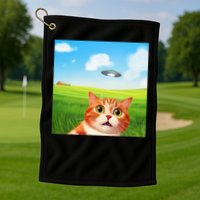 Funny Cat Selfie With Ufo Kitty Alien Encounter Golf Towel