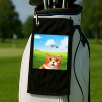 Funny Cat Selfie With Ufo Kitty Alien Encounter Golf Towel