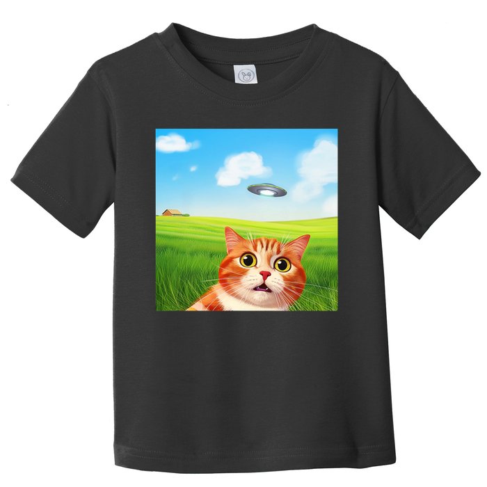 Funny Cat Selfie With Ufo Kitty Alien Encounter Toddler T-Shirt