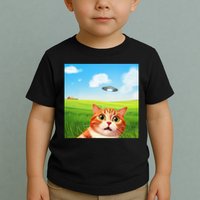 Funny Cat Selfie With Ufo Kitty Alien Encounter Toddler T-Shirt