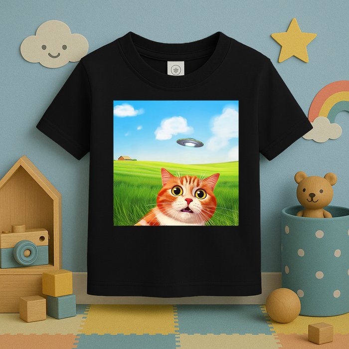 Funny Cat Selfie With Ufo Kitty Alien Encounter Toddler T-Shirt