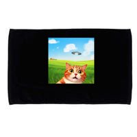 Funny Cat Selfie With Ufo Kitty Alien Encounter Microfiber Hand Towel
