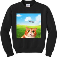 Funny Cat Selfie With Ufo Kitty Alien Encounter Kids Sweatshirt