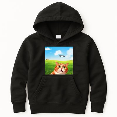 Funny Cat Selfie With Ufo Kitty Alien Encounter Kids Hoodie