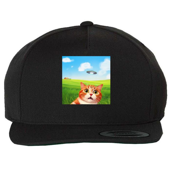 Funny Cat Selfie With Ufo Kitty Alien Encounter Wool Snapback Cap