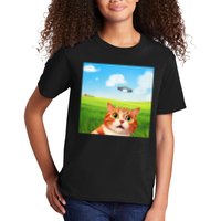 Funny Cat Selfie With Ufo Kitty Alien Encounter Kids T-Shirt