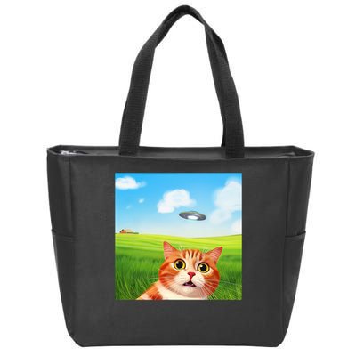 Funny Cat Selfie With Ufo Kitty Alien Encounter Zip Tote Bag