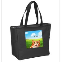 Funny Cat Selfie With Ufo Kitty Alien Encounter Zip Tote Bag