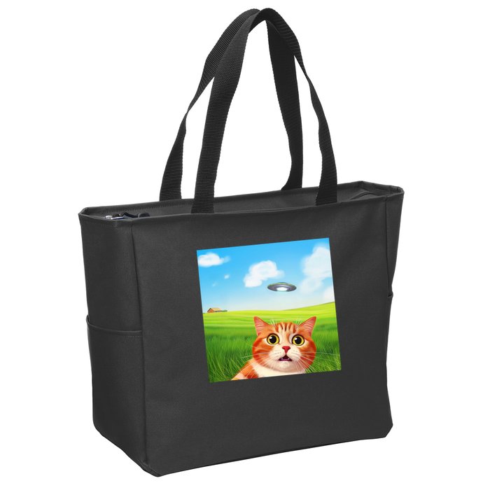 Funny Cat Selfie With Ufo Kitty Alien Encounter Zip Tote Bag