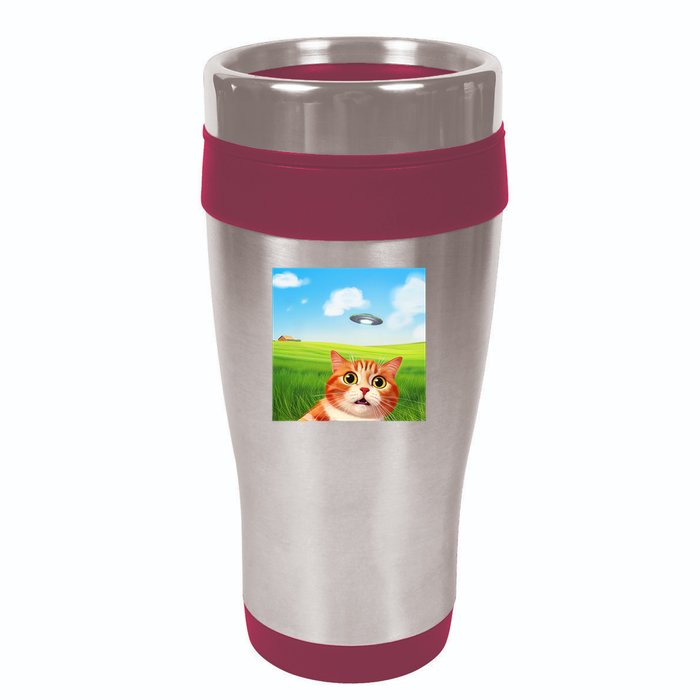 Funny Cat Selfie With Ufo Kitty Alien Encounter 16oz Travel Tumbler