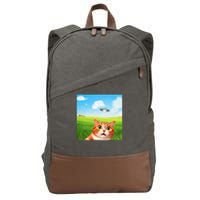 Funny Cat Selfie With Ufo Kitty Alien Encounter Cotton Canvas Backpack