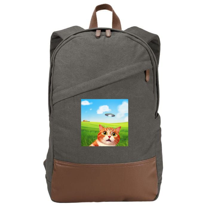 Funny Cat Selfie With Ufo Kitty Alien Encounter Cotton Canvas Backpack