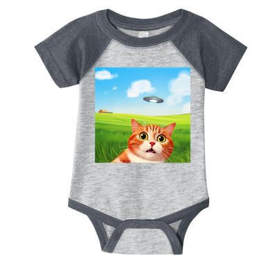 Funny Cat Selfie With Ufo Kitty Alien Encounter Infant Baby Jersey Bodysuit