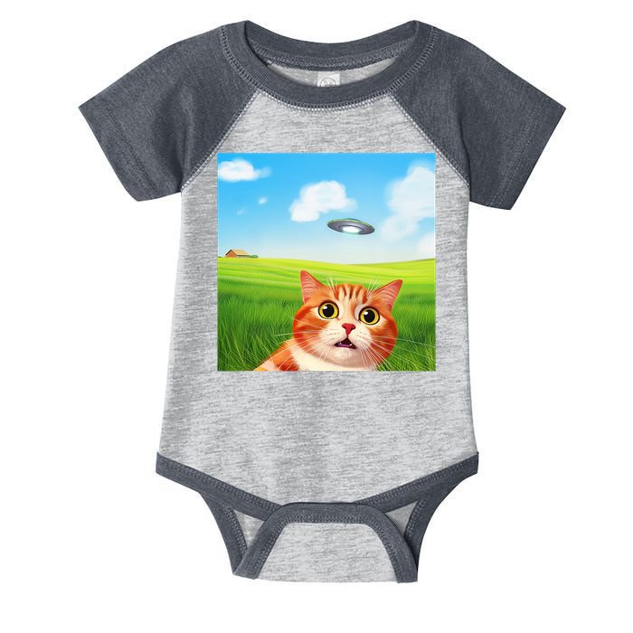 Funny Cat Selfie With Ufo Kitty Alien Encounter Infant Baby Jersey Bodysuit