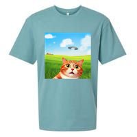 Funny Cat Selfie With Ufo Kitty Alien Encounter Sueded Cloud Jersey T-Shirt