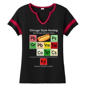 Funny Chicago Style Hot Dog Periodic Dinner Table Of Element Ladies Halftime Notch Neck Tee