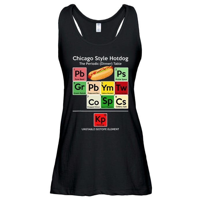 Funny Chicago Style Hot Dog Periodic Dinner Table Of Element Ladies Essential Flowy Tank