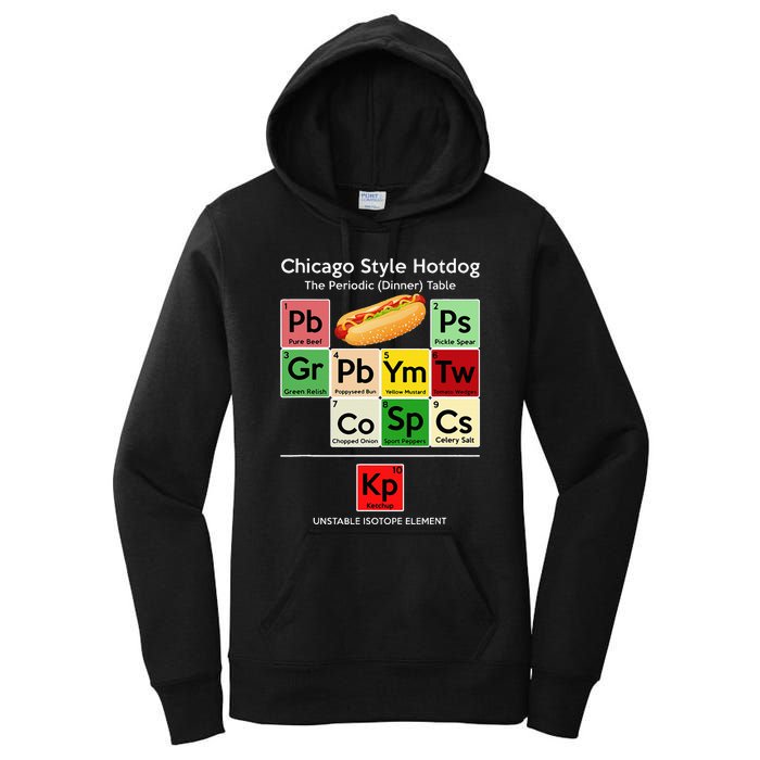 Funny Chicago Style Hot Dog Periodic Dinner Table Of Element Women's Pullover Hoodie