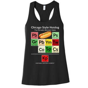 Funny Chicago Style Hot Dog Periodic Dinner Table Of Element Women's Racerback Tank