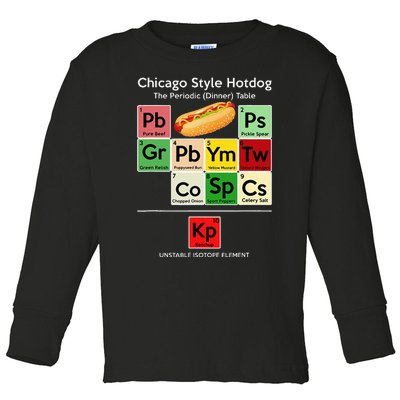 Funny Chicago Style Hot Dog Periodic Dinner Table Of Element Toddler Long Sleeve Shirt