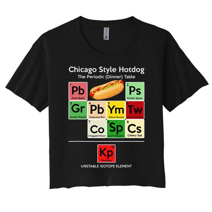 Funny Chicago Style Hot Dog Periodic Dinner Table Of Element Women's Crop Top Tee