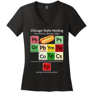 Funny Chicago Style Hot Dog Periodic Dinner Table Of Element Women's V-Neck T-Shirt