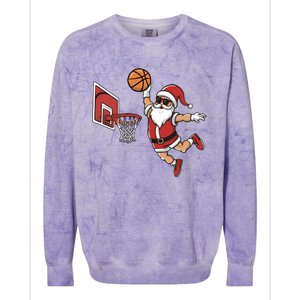 Funny Christmas Santa Claus Dunking A Basketball Cool Gift Colorblast Crewneck Sweatshirt