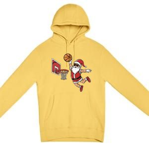 Funny Christmas Santa Claus Dunking A Basketball Cool Gift Premium Pullover Hoodie