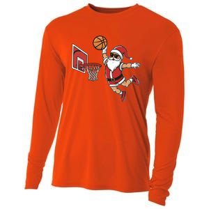 Funny Christmas Santa Claus Dunking A Basketball Cool Gift Cooling Performance Long Sleeve Crew