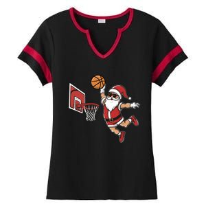 Funny Christmas Santa Claus Dunking A Basketball Cool Gift Ladies Halftime Notch Neck Tee