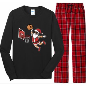 Funny Christmas Santa Claus Dunking A Basketball Cool Gift Long Sleeve Pajama Set