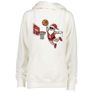 Funny Christmas Santa Claus Dunking A Basketball Cool Gift Womens Funnel Neck Pullover Hood