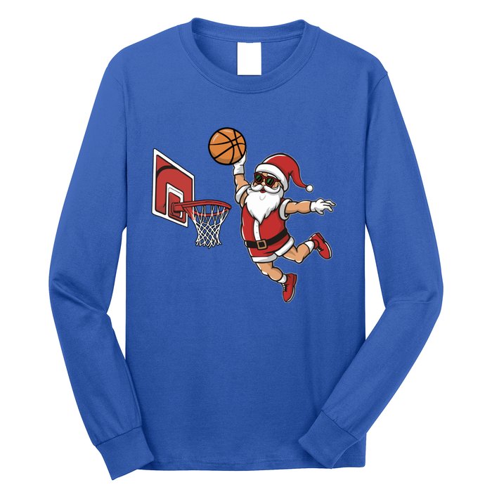 Funny Christmas Santa Claus Dunking A Basketball Cool Gift Long Sleeve Shirt