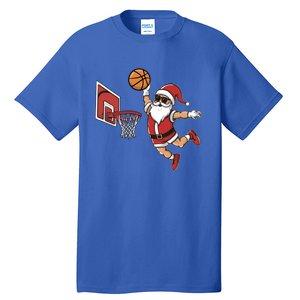 Funny Christmas Santa Claus Dunking A Basketball Cool Gift Tall T-Shirt